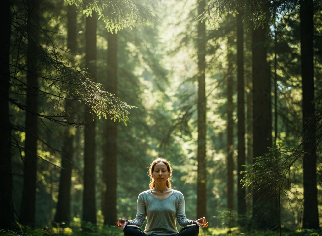 A person meditating in nature, symbolizing inner peace.