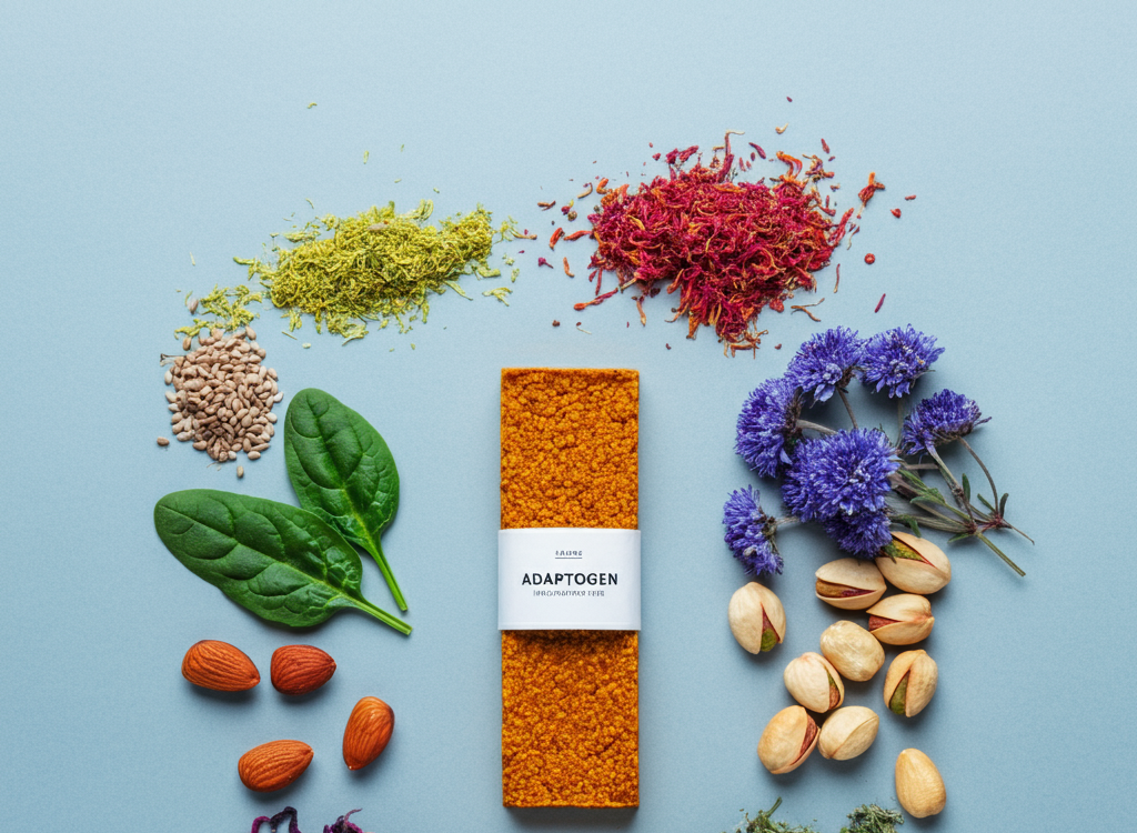 Healthy adaptogen snack bar with natural ingredients