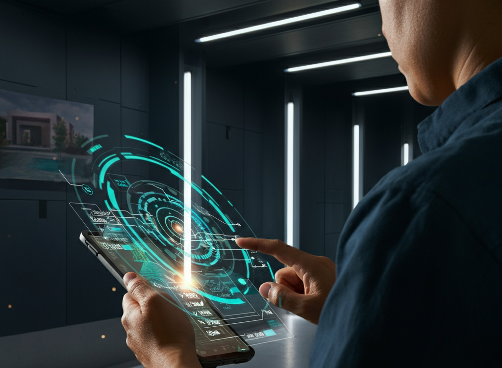 Professional inspector using advanced tools for high-tech property inspection.